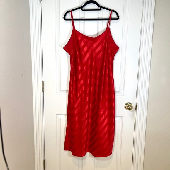Red Striped Jacquard Split Thigh Satin Cami Slip Dress 3XL - Picture 7 of 12
